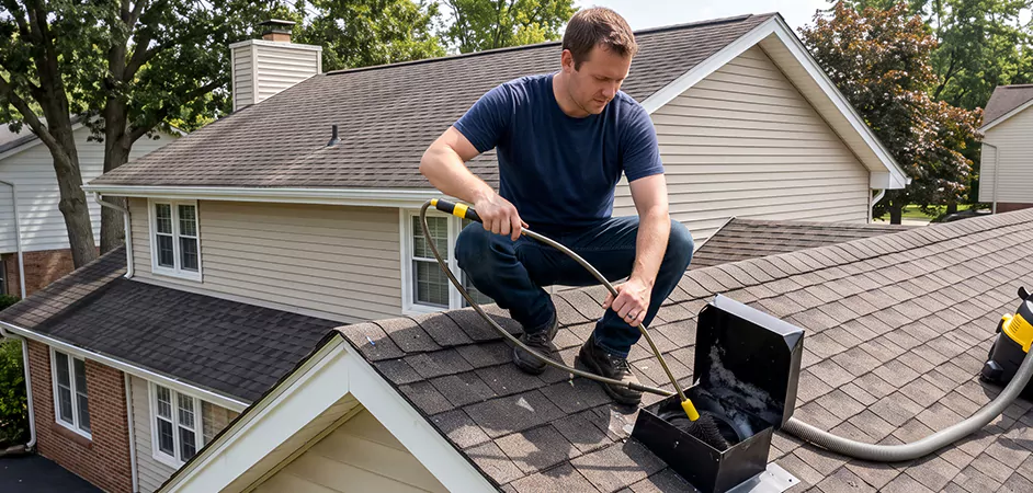 Multi-Story Roof Dryer Vent Cleaning in West Orange